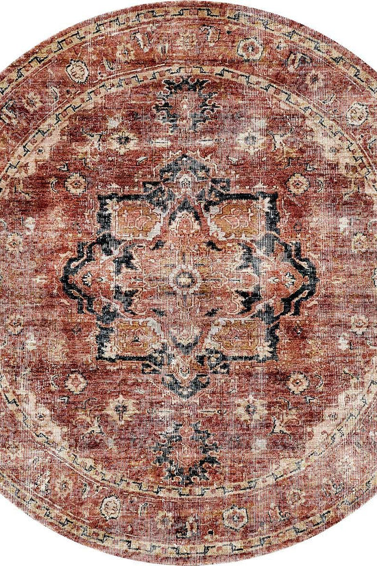 Distressed Vintage Cezanne Terracotta Round Rug - VITAL 2244-01
