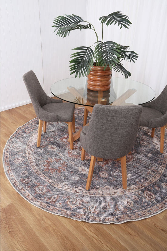 Distressed Vintage Cezanne Rabbit Gray Inca Gold Round Rug - VITAL 2244-04