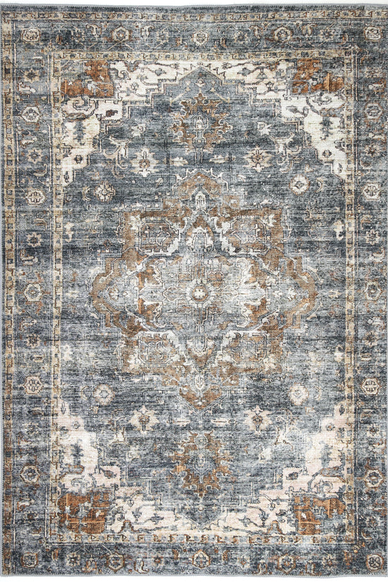 Distressed Vintage Cezanne Rabbit Gray Inca Gold Area Rug - VITAL 2244-04