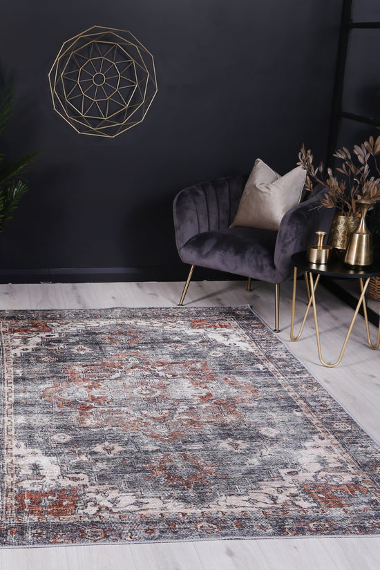 Distressed Vintage Cezanne Rabbit Gray Inca Gold Area Rug - VITAL 2244-04