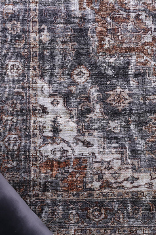 Distressed Vintage Cezanne Rabbit Gray Inca Gold Area Rug - VITAL 2244-04
