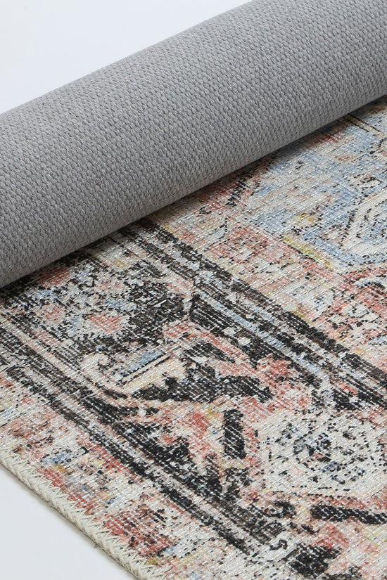 Annabel Distressed Vintage Terracotta & Sky Blue Rug - VITAL 2664-07 (with fringe)