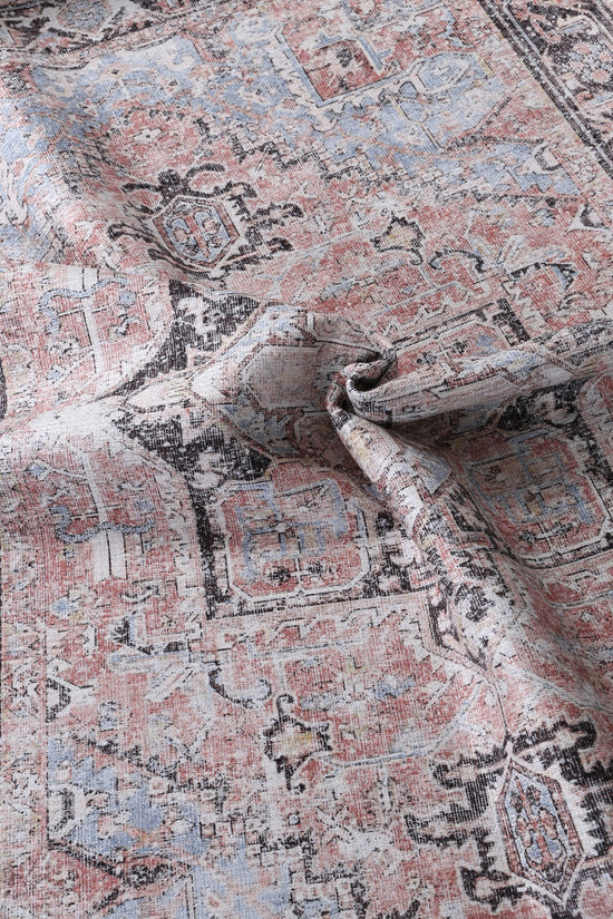 Annabel Distressed Vintage Terracotta & Sky Blue Rug - VITAL 2664-07 (with fringe)