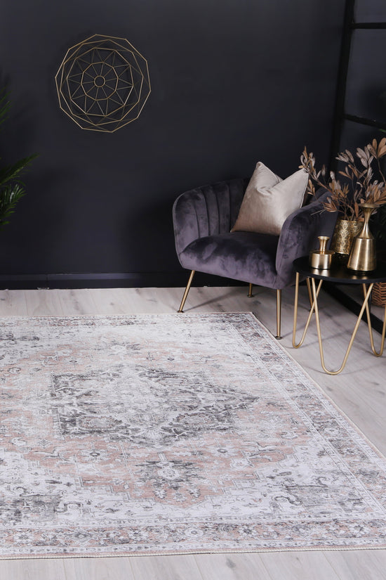Distressed Vintage Cezanne Blush Washable Rug - VITAL 3082-11