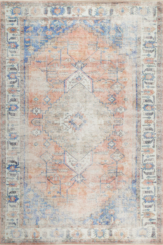 Pissarro Terracotta Blue Washable Rug - VITAL 3163-00