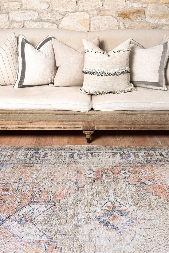 Pissarro Terracotta Blue Washable Rug - VITAL 3163-00