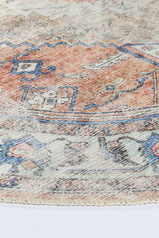 Pissarro Terracotta Blue Washable Round Rug - VITAL 3163-00