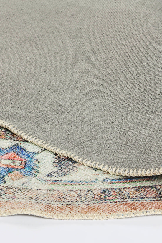Pissarro Terracotta Blue Washable Round Rug - VITAL 3163-00