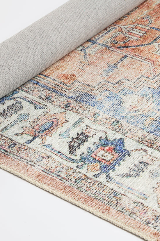 Pissarro Terracotta Blue Washable Rug - VITAL 3163-00