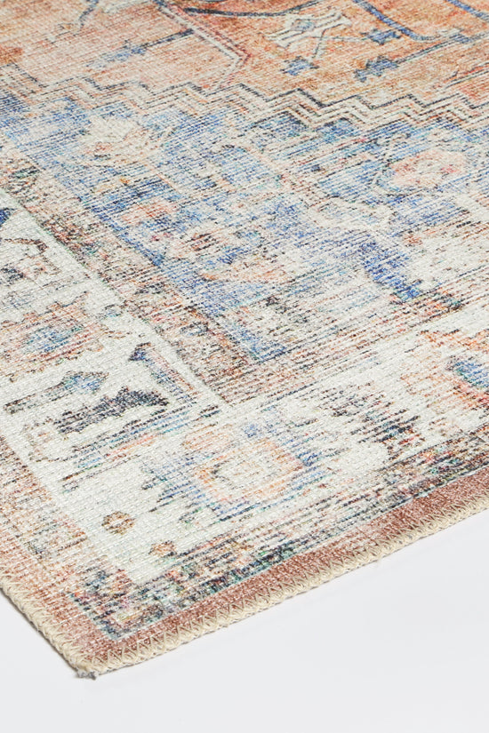 Pissarro Terracotta Blue Washable Rug - VITAL 3163-00