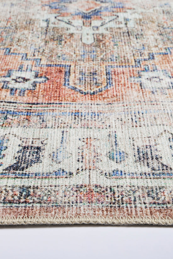 Pissarro Terracotta Blue Washable Rug - VITAL 3163-00