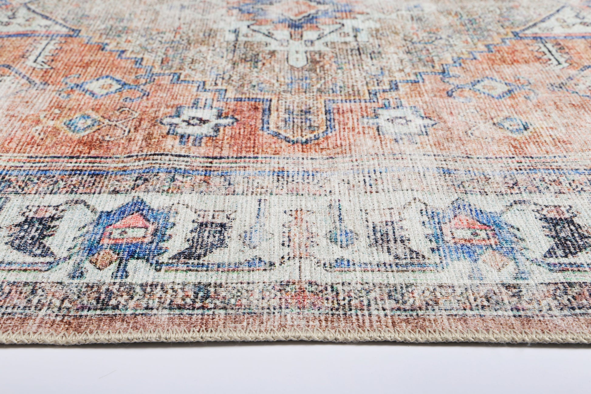 Pissarro Terracotta Blue Washable Rug - VITAL 3163-00