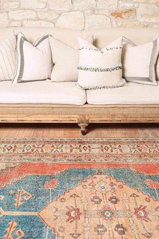 Distressed Louvre Rustic Blue Washable Rug - VITAL 3181-00