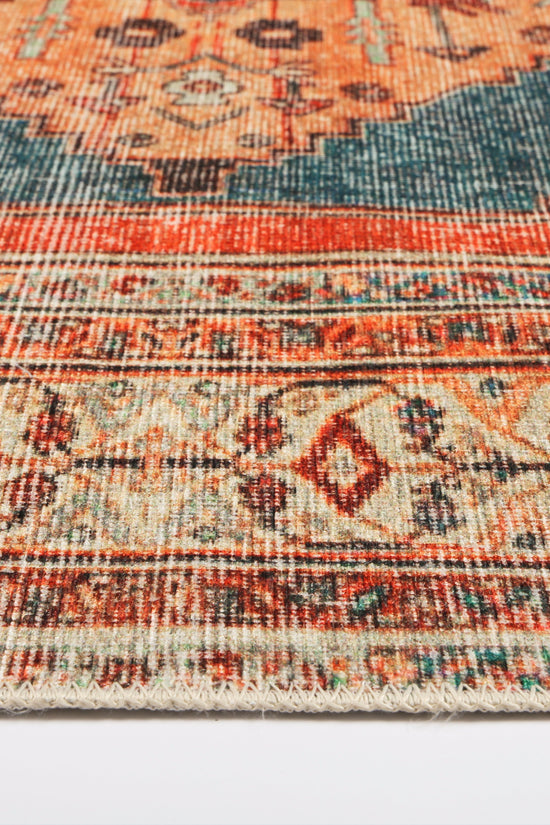 Distressed Louvre Rustic Blue Washable Rug - VITAL 3181-00