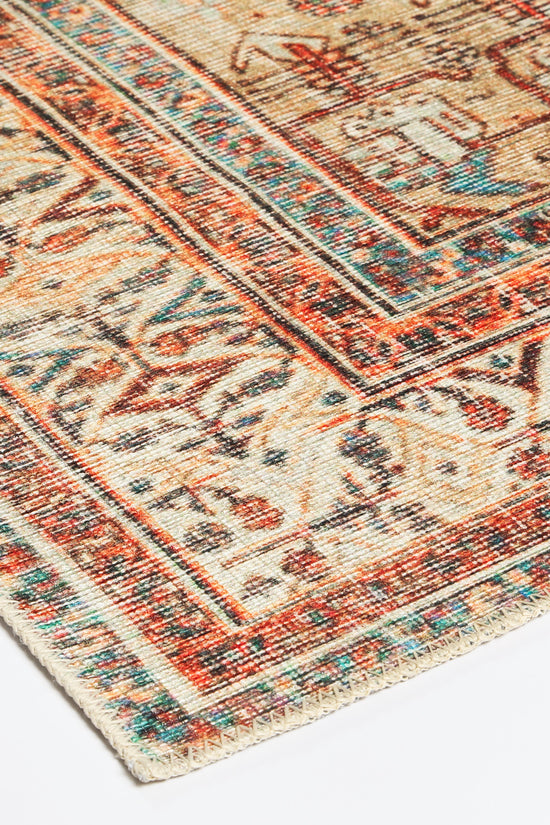 Distressed Louvre Rustic Blue Washable Rug - VITAL 3181-00