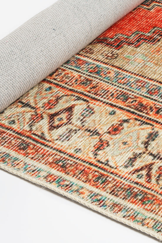 Distressed Louvre Rustic Blue Washable Rug - VITAL 3181-00