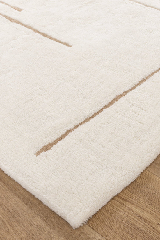Highlands Abstract Beige Lines Washable Wool Rug