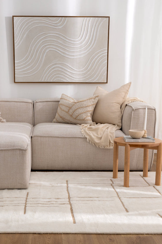 Highlands Abstract Beige Lines Washable Wool Rug