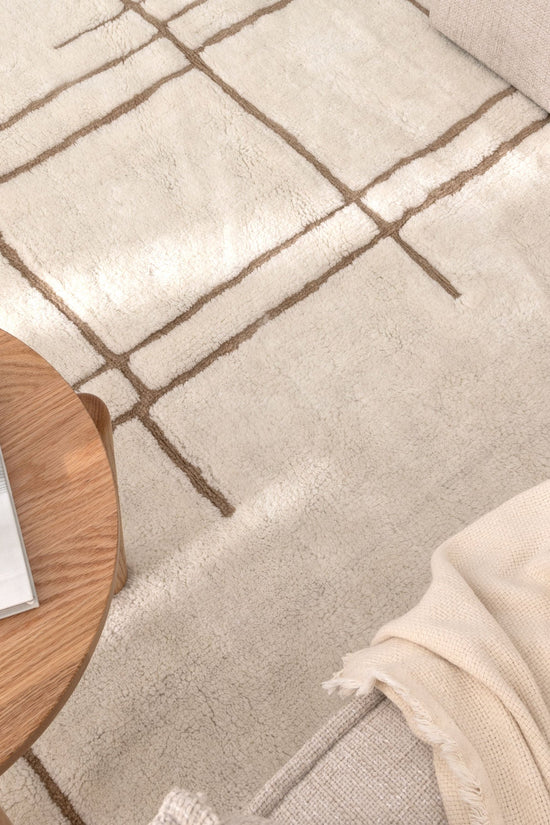 Highlands Abstract Beige Lines Washable Wool Rug
