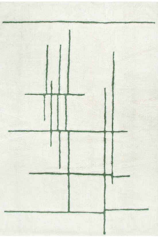 Highlands Abstract Olive Lines Washable Wool Rug