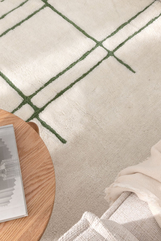 Highlands Abstract Olive Lines Washable Wool Rug