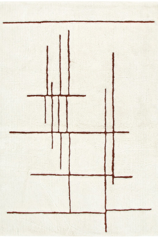 Highlands Abstract Terracotta Lines Washable Wool Rug