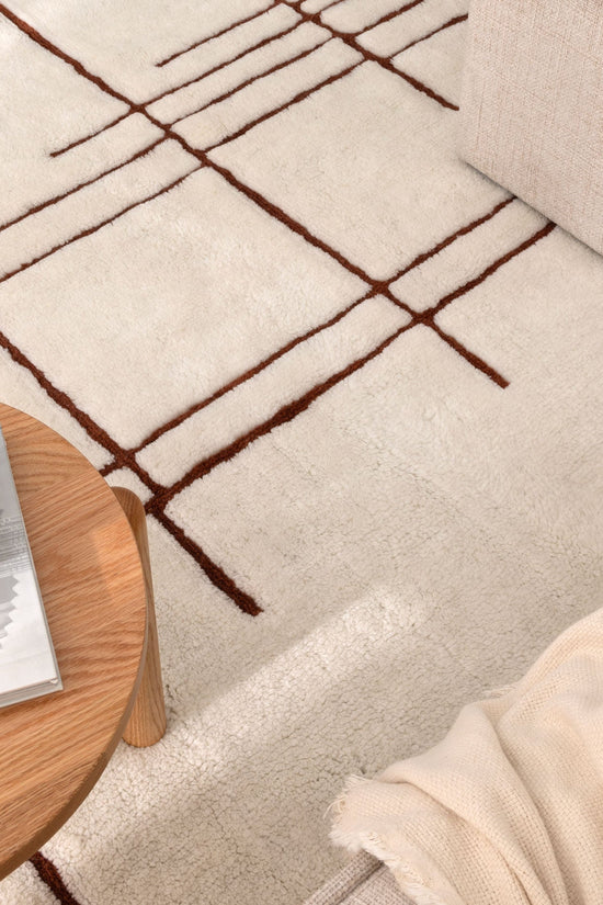 Highlands Abstract Terracotta Lines Washable Wool Rug