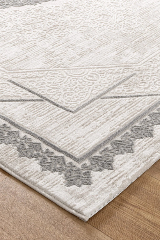 Amalfi Oriental Border Medallion Cream Grey Rug