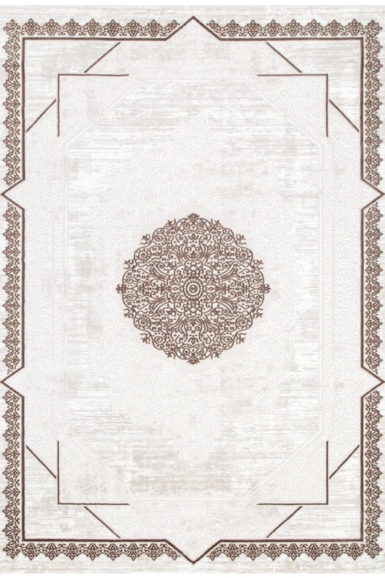 Amalfi Oriental Border Medallion Cream Brown Rug