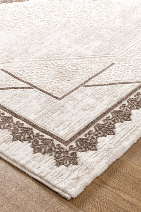 Amalfi Oriental Border Medallion Cream Brown Rug