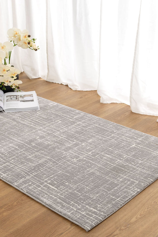 Atina Distressed Geo Lines Grey Rug - AT02