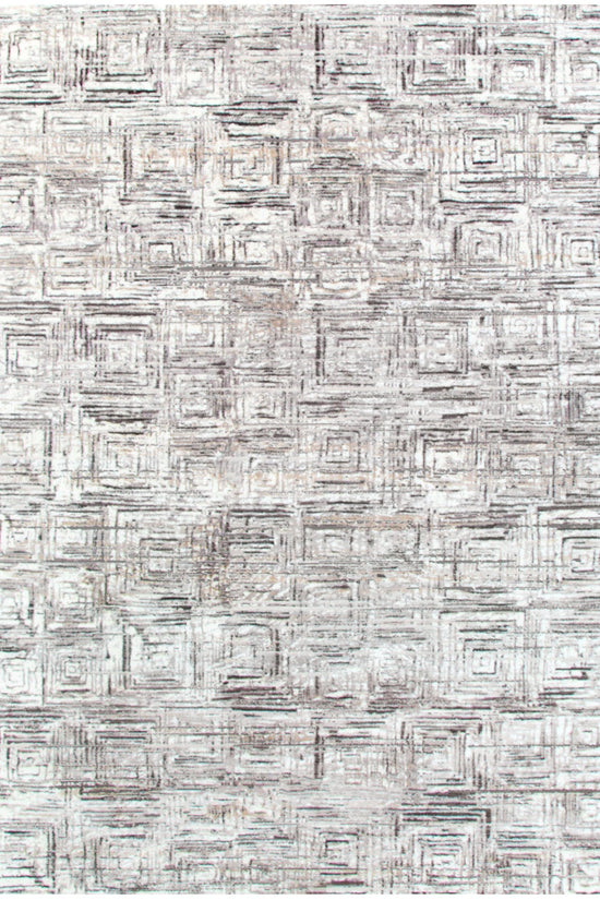 Atina Distressed Geo Squares Grey Rug - AT03