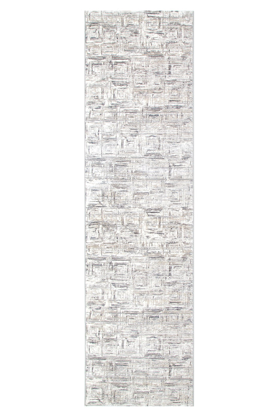 Atina Distressed Geo Squares Grey Rug - AT03