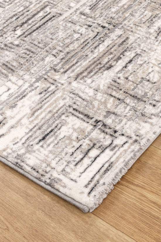 Atina Distressed Geo Squares Grey Rug - AT03