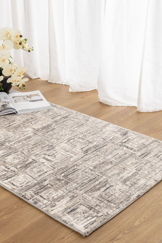 Atina Distressed Geo Squares Grey Rug - AT03
