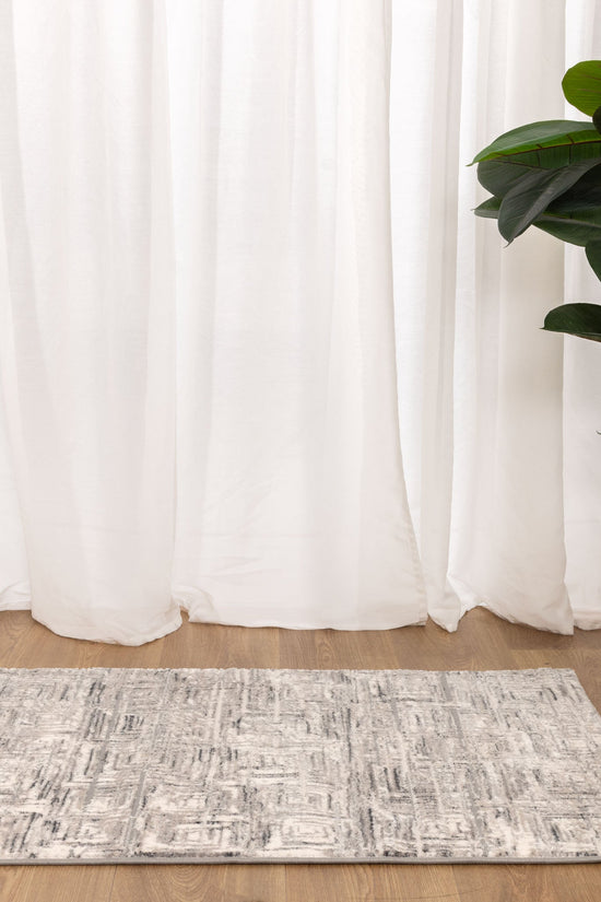Atina Distressed Geo Squares Grey Rug - AT03