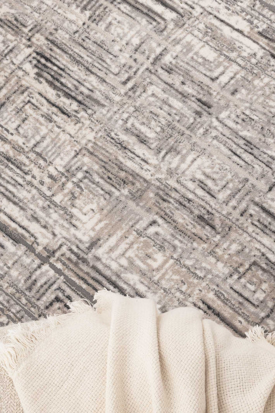 Atina Distressed Geo Squares Grey Rug - AT03
