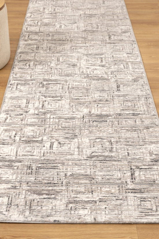 Atina Distressed Geo Squares Grey Rug - AT03
