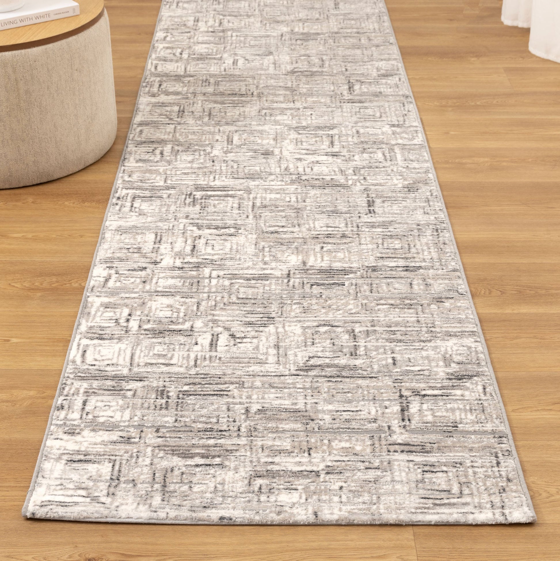 Atina Distressed Geo Squares Grey Rug - AT03