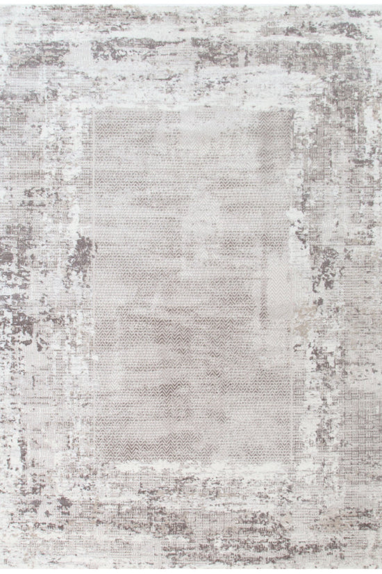 Atina Distressed Border Beige Grey Rug - AT04