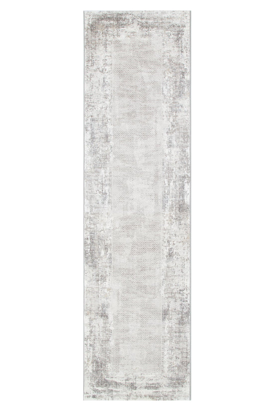 Atina Distressed Border Beige Grey Rug - AT04
