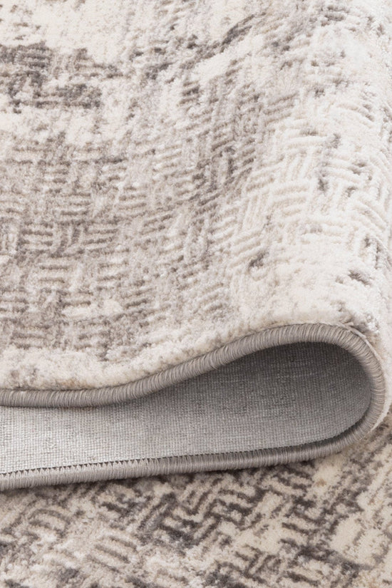 Atina Distressed Border Beige Grey Rug - AT04