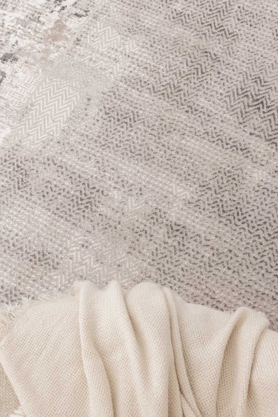 Atina Distressed Border Beige Grey Rug - AT04