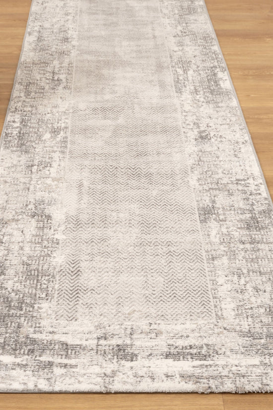 Atina Distressed Border Beige Grey Rug - AT04