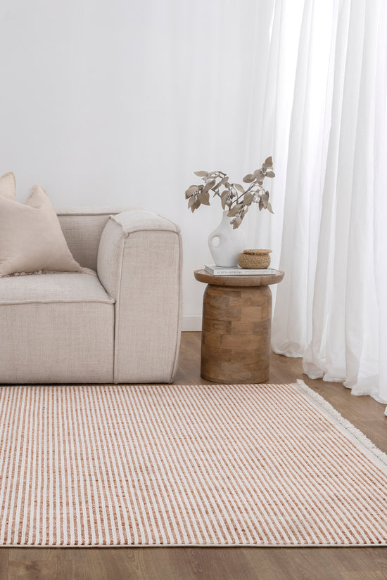 Berno Pink Ivory Loop Stripes Rug - B002