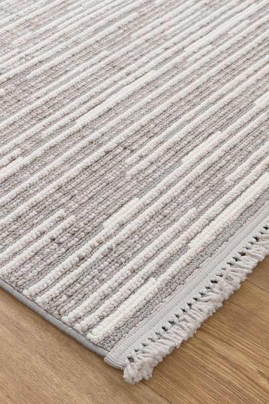 Berno Silver Ivory Loop Lines Rug - B006