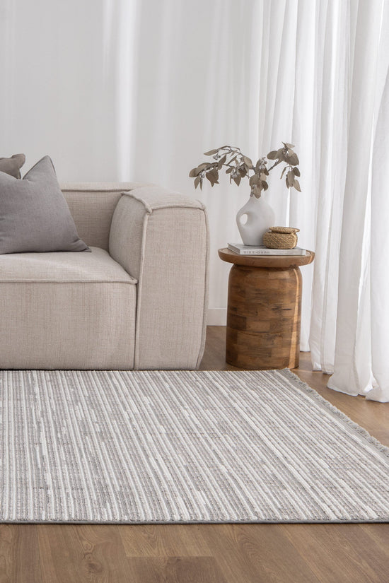 Berno Silver Ivory Loop Lines Rug - B006
