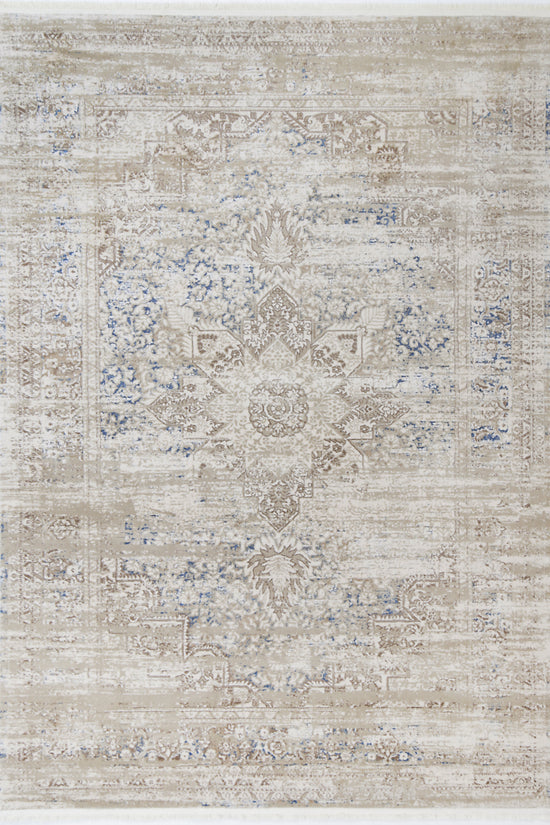 Bohemian Paradise Medalion Beige Blue Rug - 06BBLU