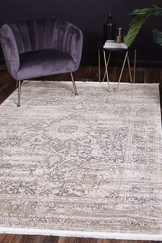 Bohemian Paradise Medalion Beige Blue Rug - 06BBLU