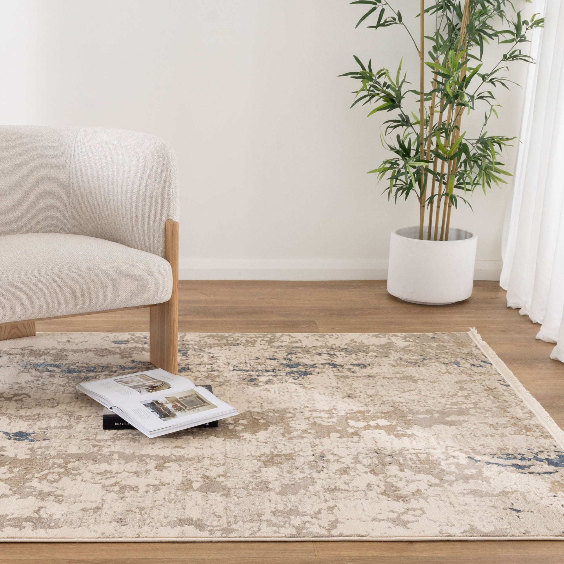 Bohemian Paradise One Modern Beige Blue Rug - 01BBLU
